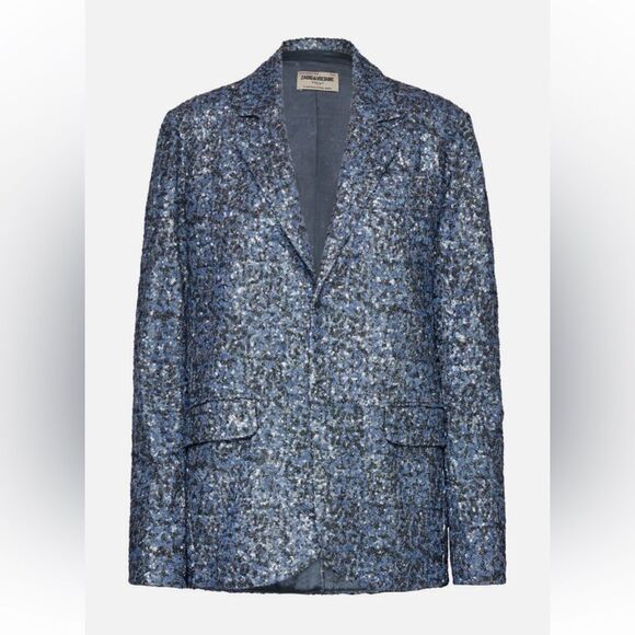 NEW Zadig & Voltaire Vanille Sequin Blazer Denim Blue Size 34 / XS - Picture 5 of 13